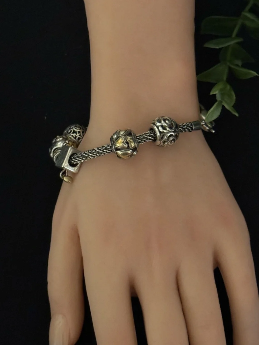 Brighton Two-Tone Silver Bracelet with Gold Heart & Floral Charms - Picture 6 of 9